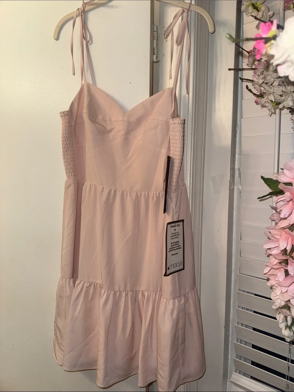Adrianna Papell Blush Pink Tie-Shoulder Tiered Chemise